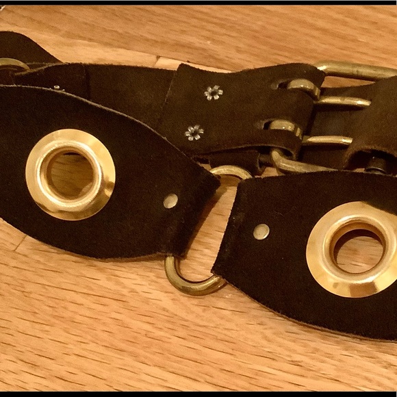 Vintage brown suede belt with gold hardware